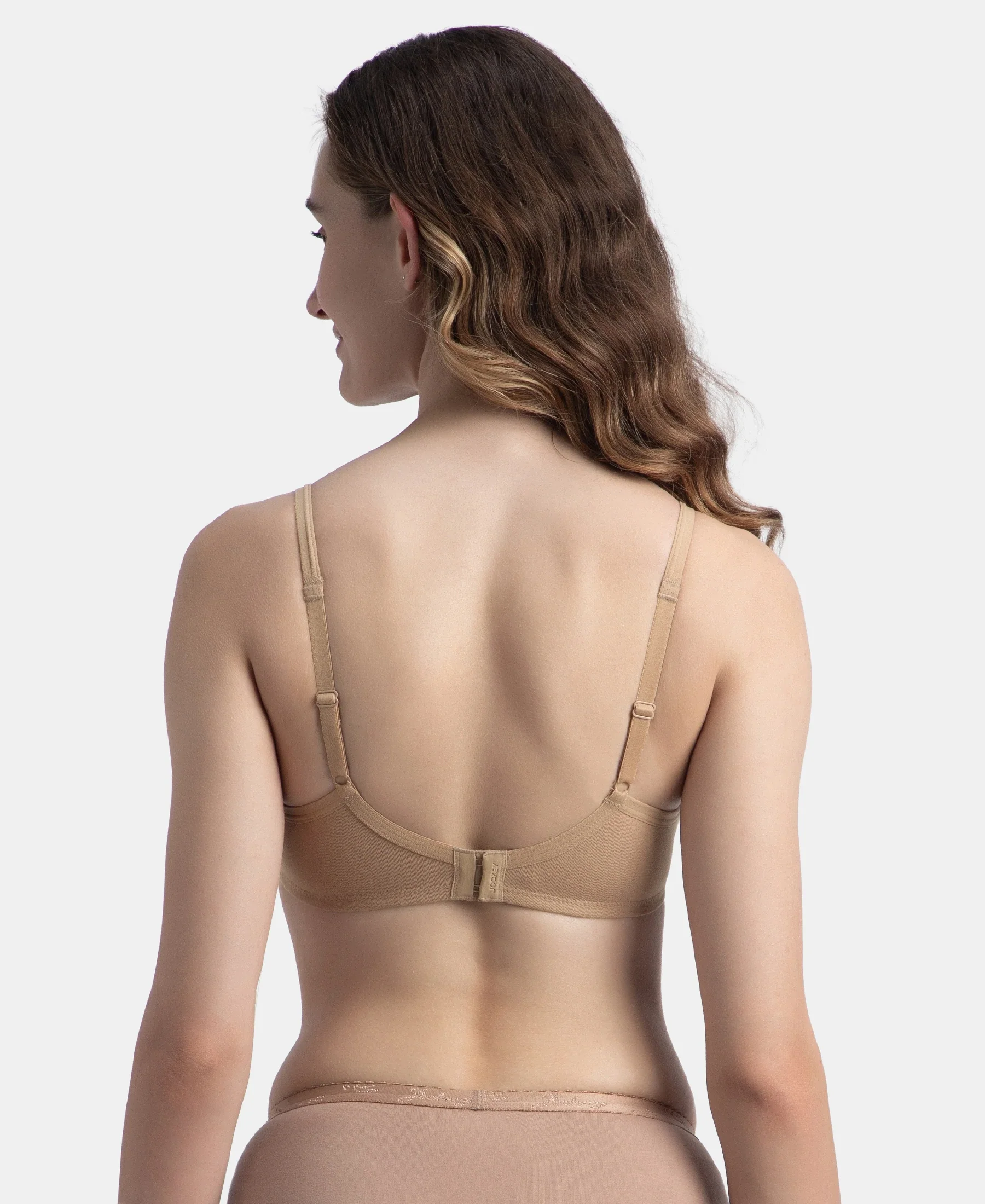 Wirefree Padded Super Combed Cotton Elastane Stretch Medium Coverage T-Shirt Bra with Lace Styling - Almondine - Image 3