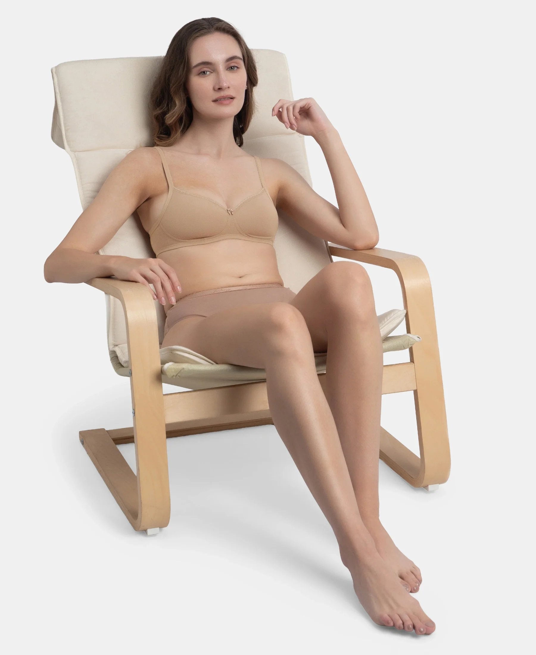 Wirefree Padded Super Combed Cotton Elastane Stretch Medium Coverage T-Shirt Bra with Lace Styling - Almondine - Image 7
