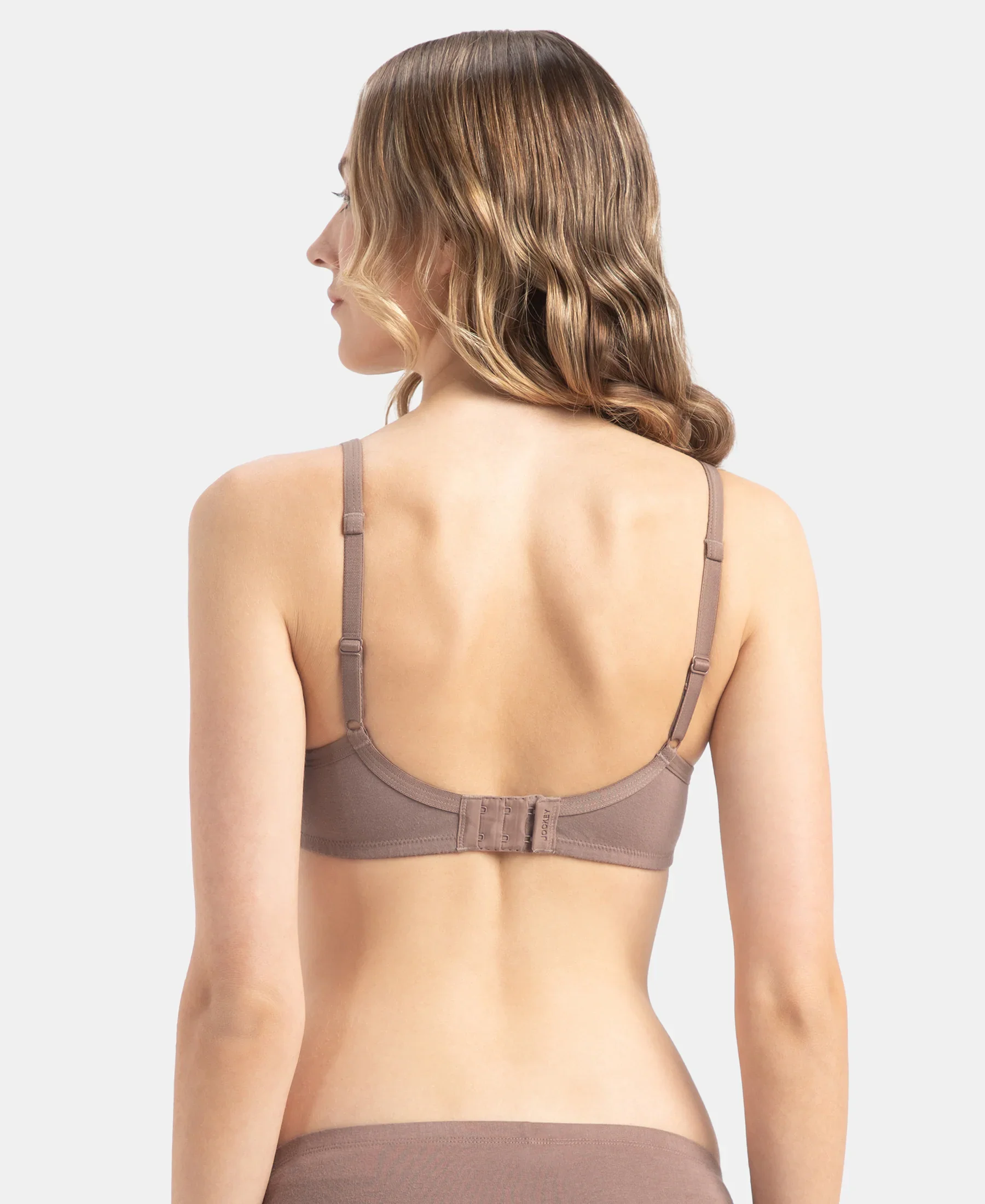 Wirefree Padded Super Combed Cotton Elastane Stretch Medium Coverage T-Shirt Bra with Lace Styling - Deep Taupe - Image 3