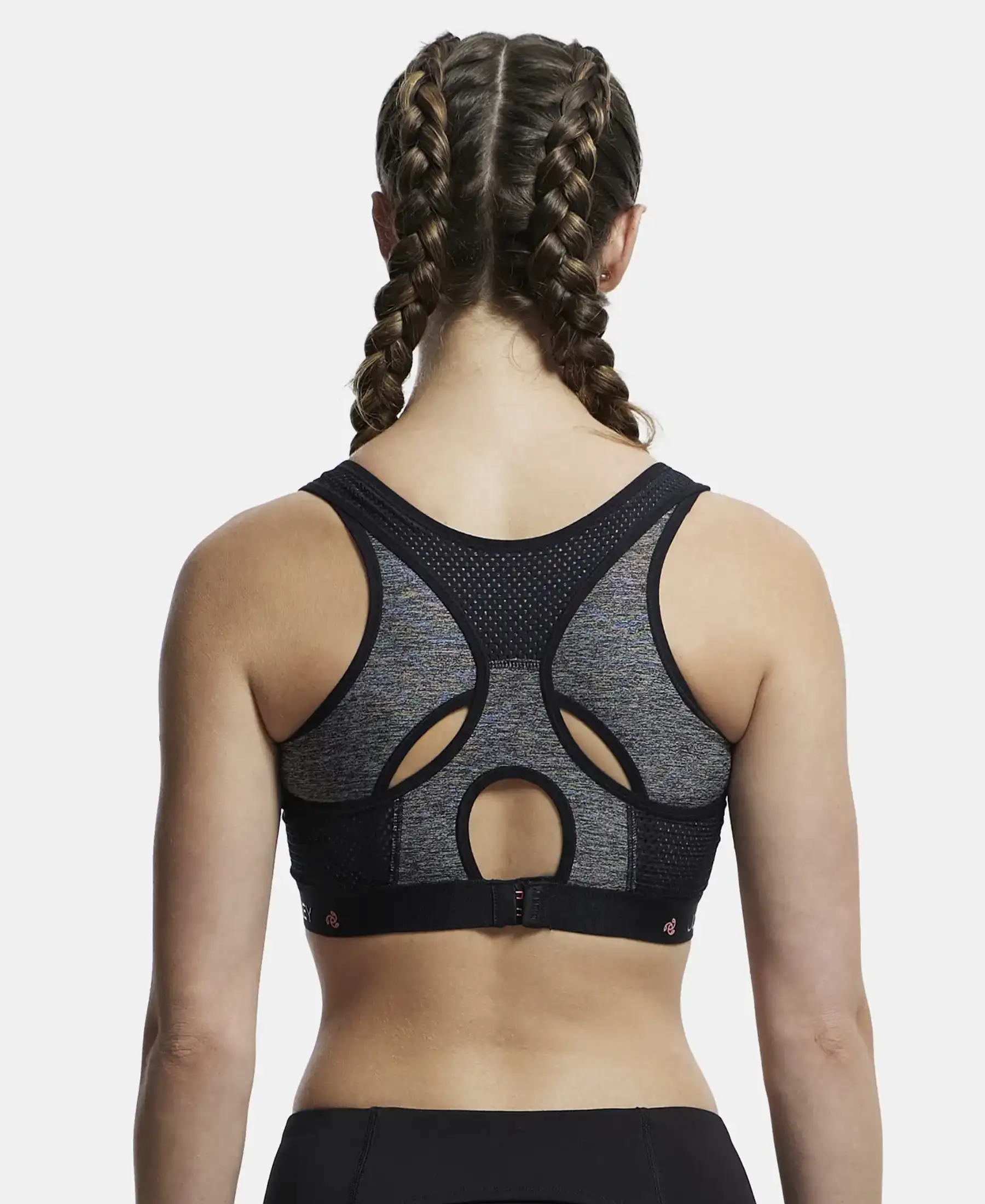 Wirefree Padded Tactel Nylon Elastane Stretch Full Coverage Racerback Styling Sports Bra with StayFresh and StayDry Treatment - Black Melange - Image 3