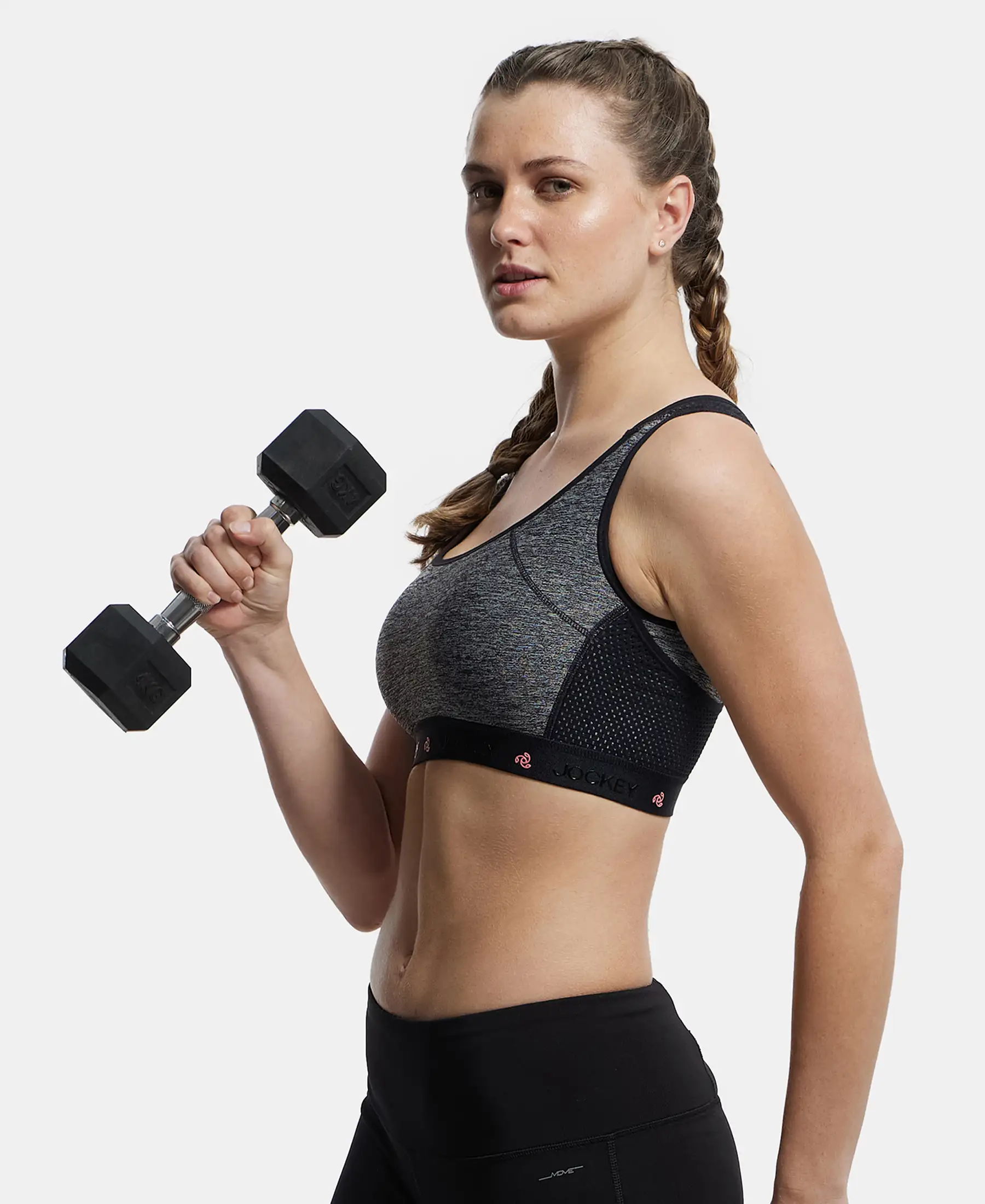 Wirefree Padded Tactel Nylon Elastane Stretch Full Coverage Racerback Styling Sports Bra with StayFresh and StayDry Treatment - Black Melange - Image 5