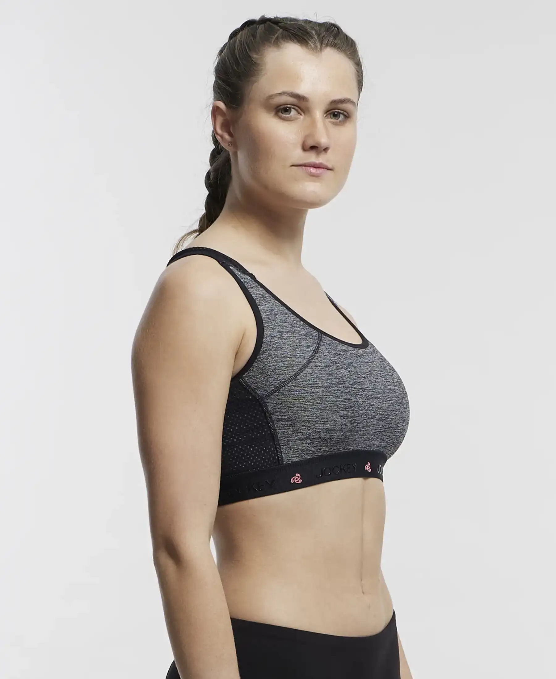 Wirefree Padded Tactel Nylon Elastane Stretch Full Coverage Racerback Styling Sports Bra with StayFresh and StayDry Treatment - Black Melange - Image 6