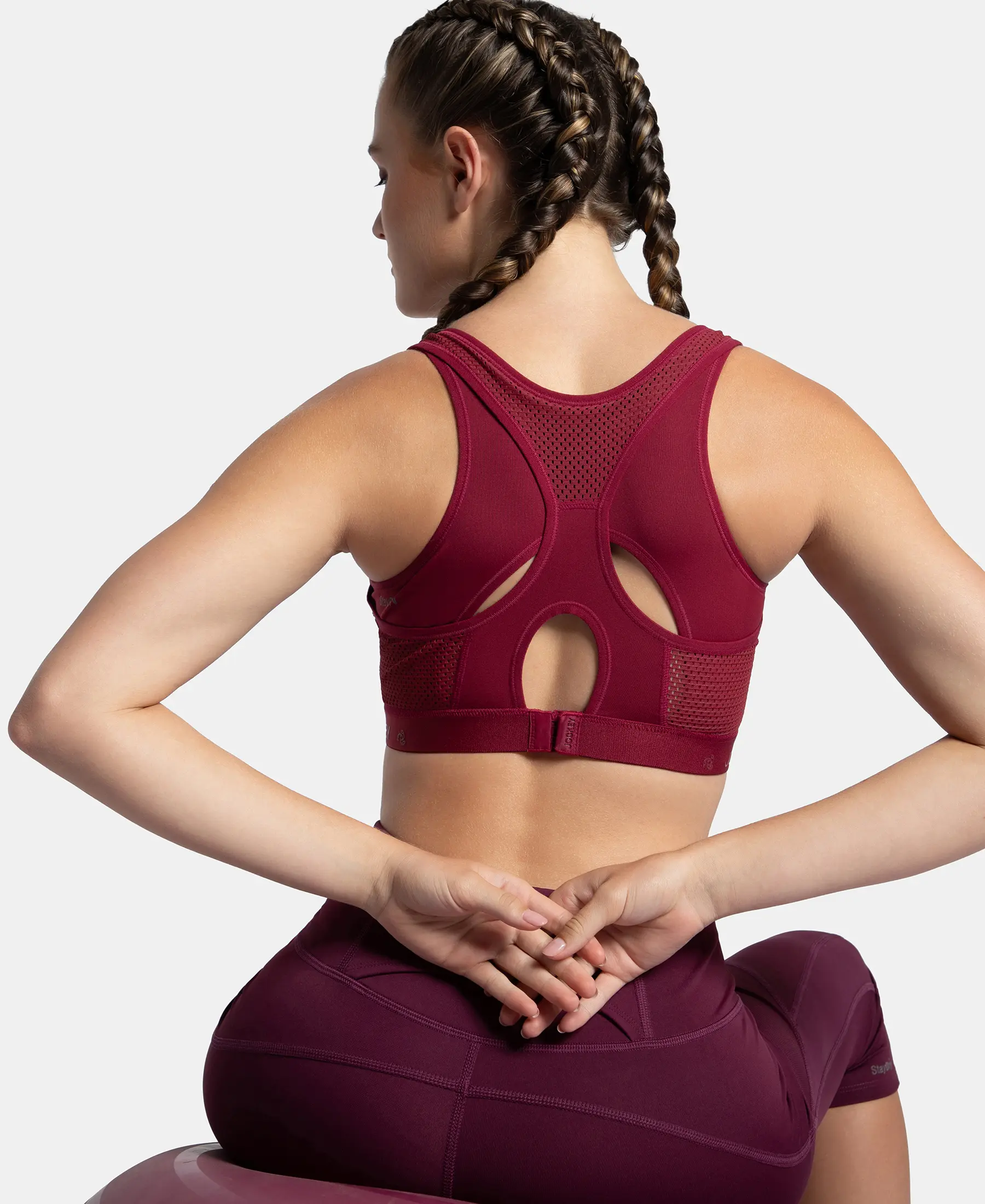 Wirefree Padded Tactel Nylon Elastane Stretch Full Coverage Racerback Styling Sports Bra with StayFresh and StayDry Treatment - Claret - Image 11