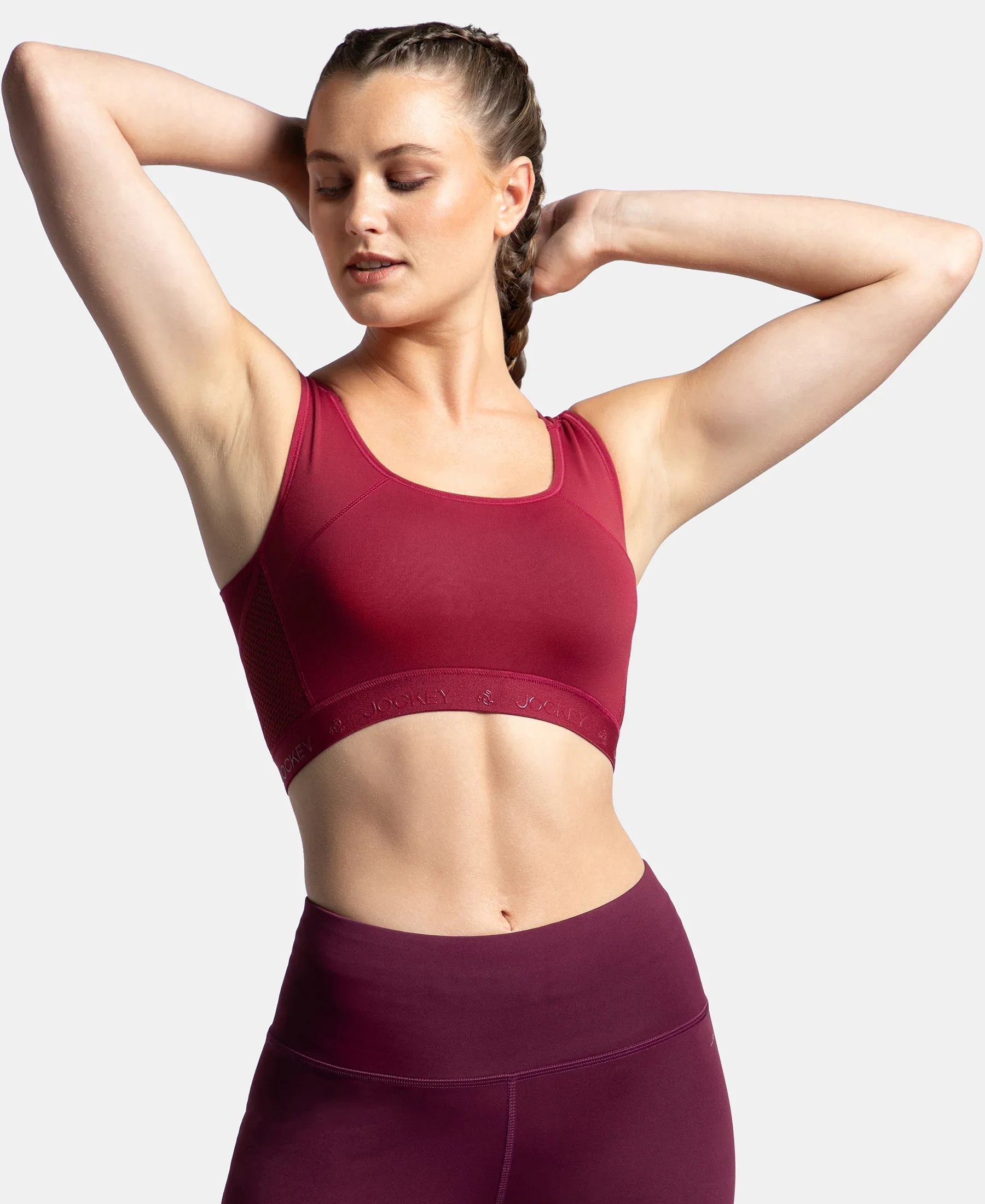 Wirefree Padded Tactel Nylon Elastane Stretch Full Coverage Racerback Styling Sports Bra with StayFresh and StayDry Treatment - Claret - Image 5