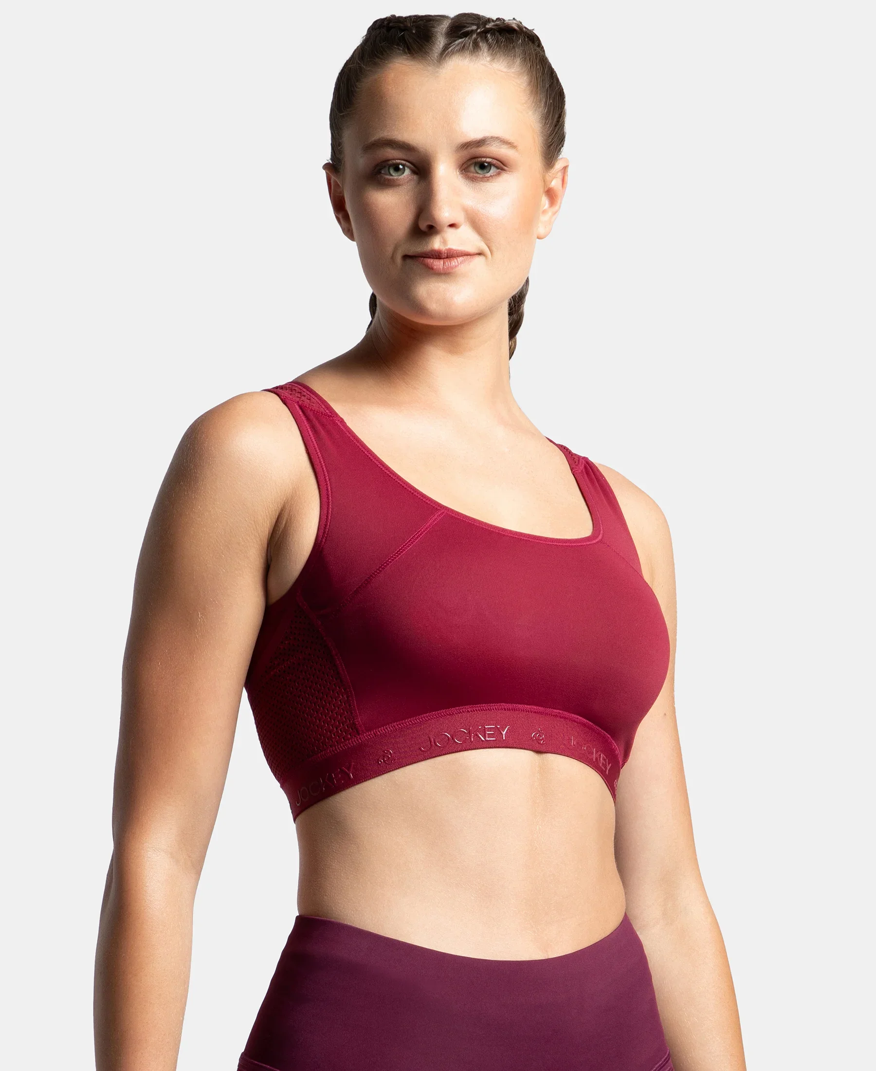 Wirefree Padded Tactel Nylon Elastane Stretch Full Coverage Racerback Styling Sports Bra with StayFresh and StayDry Treatment - Claret - Image 7