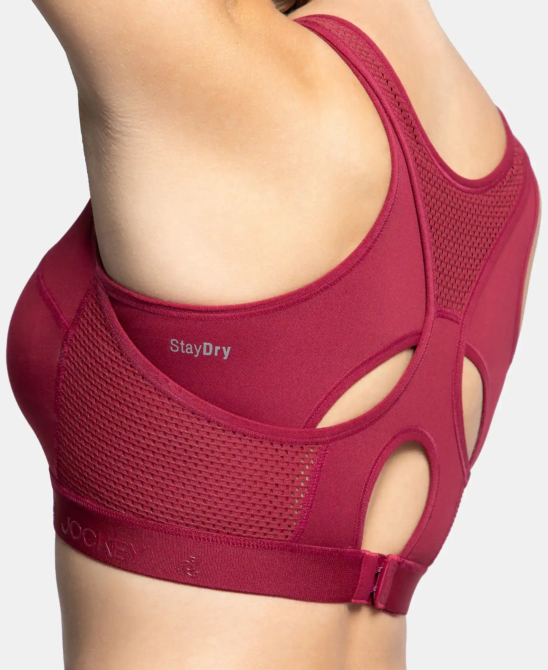 Wirefree Padded Tactel Nylon Elastane Stretch Full Coverage Racerback Styling Sports Bra with StayFresh and StayDry Treatment - Claret - Image 9