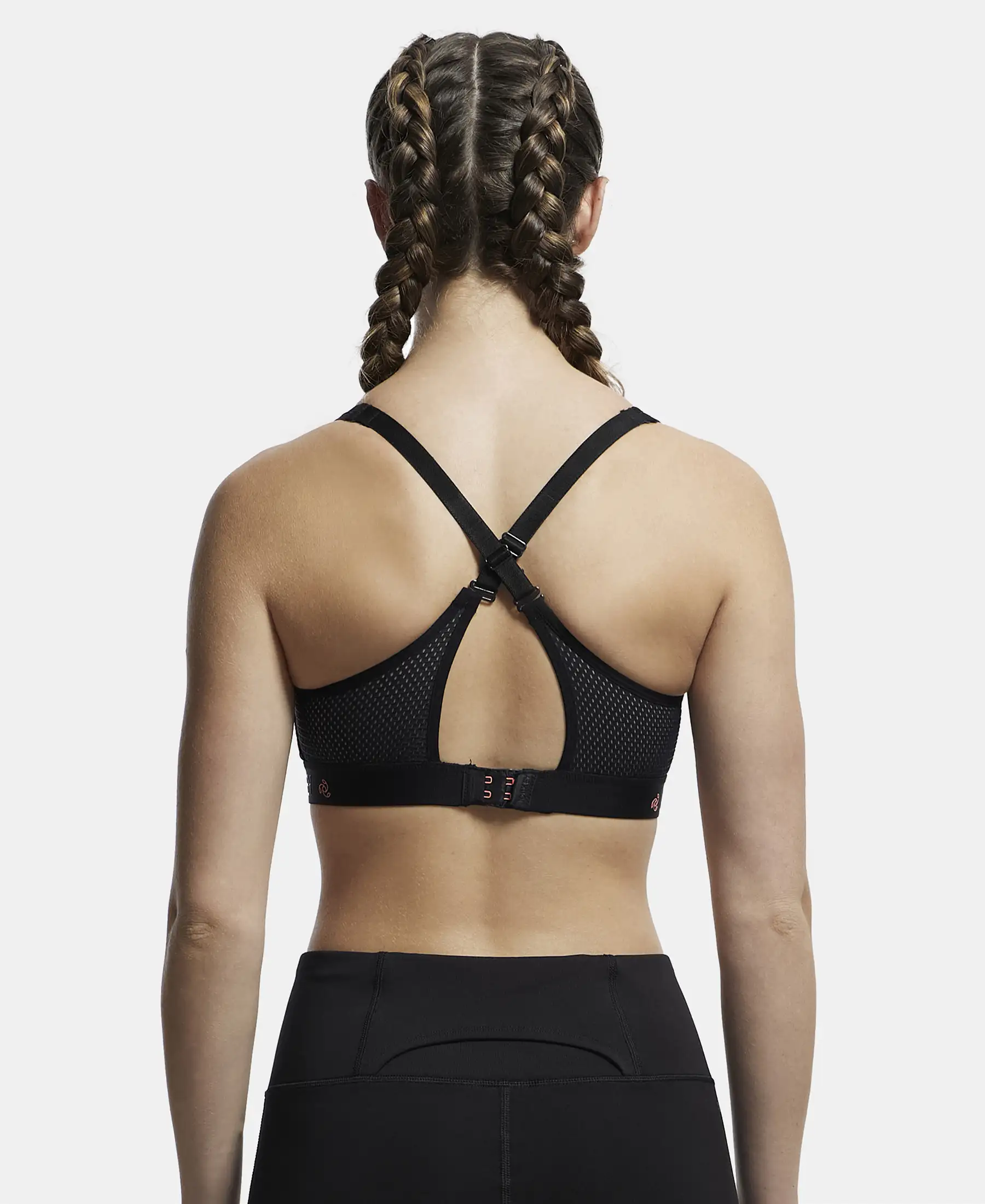 Wirefree Padded Tactel Nylon Elastane Stretch Full Coverage Sports Bra with Optional Cross Back Styling - Black - Image 3