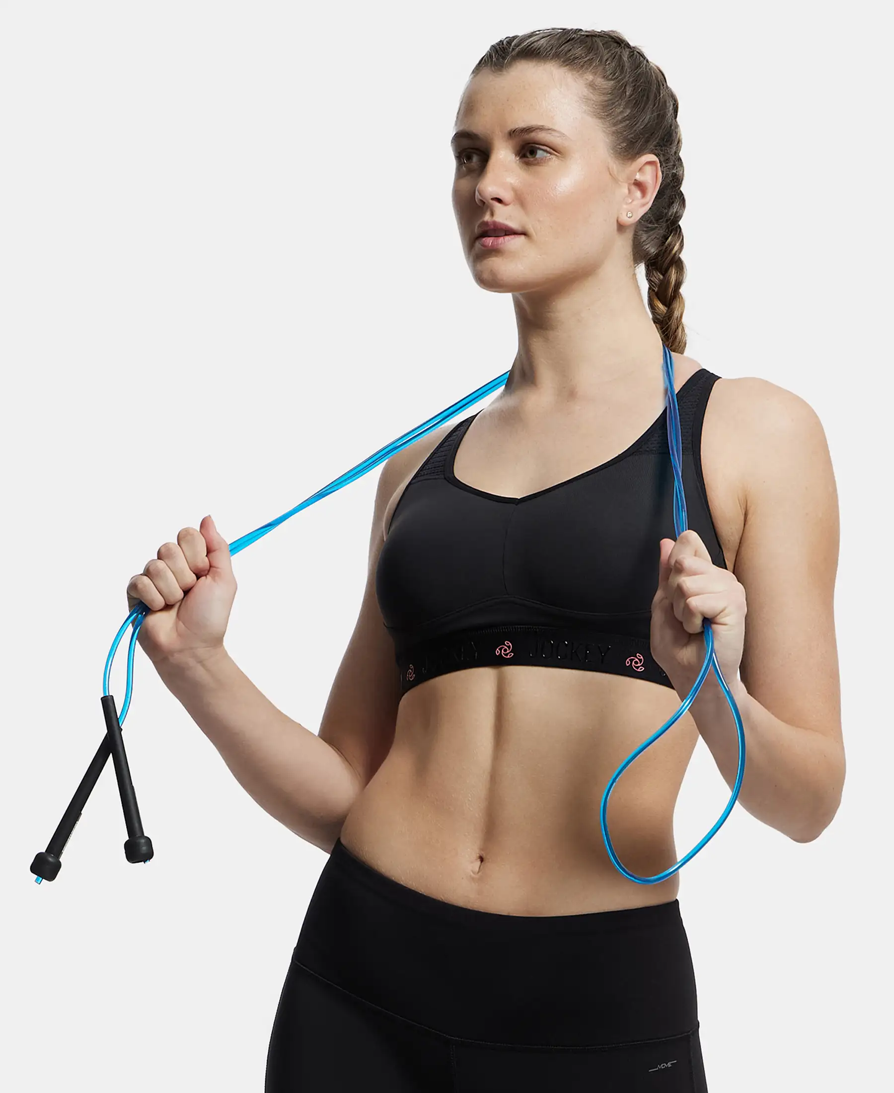 Wirefree Padded Tactel Nylon Elastane Stretch Full Coverage Sports Bra with Optional Cross Back Styling - Black - Image 5