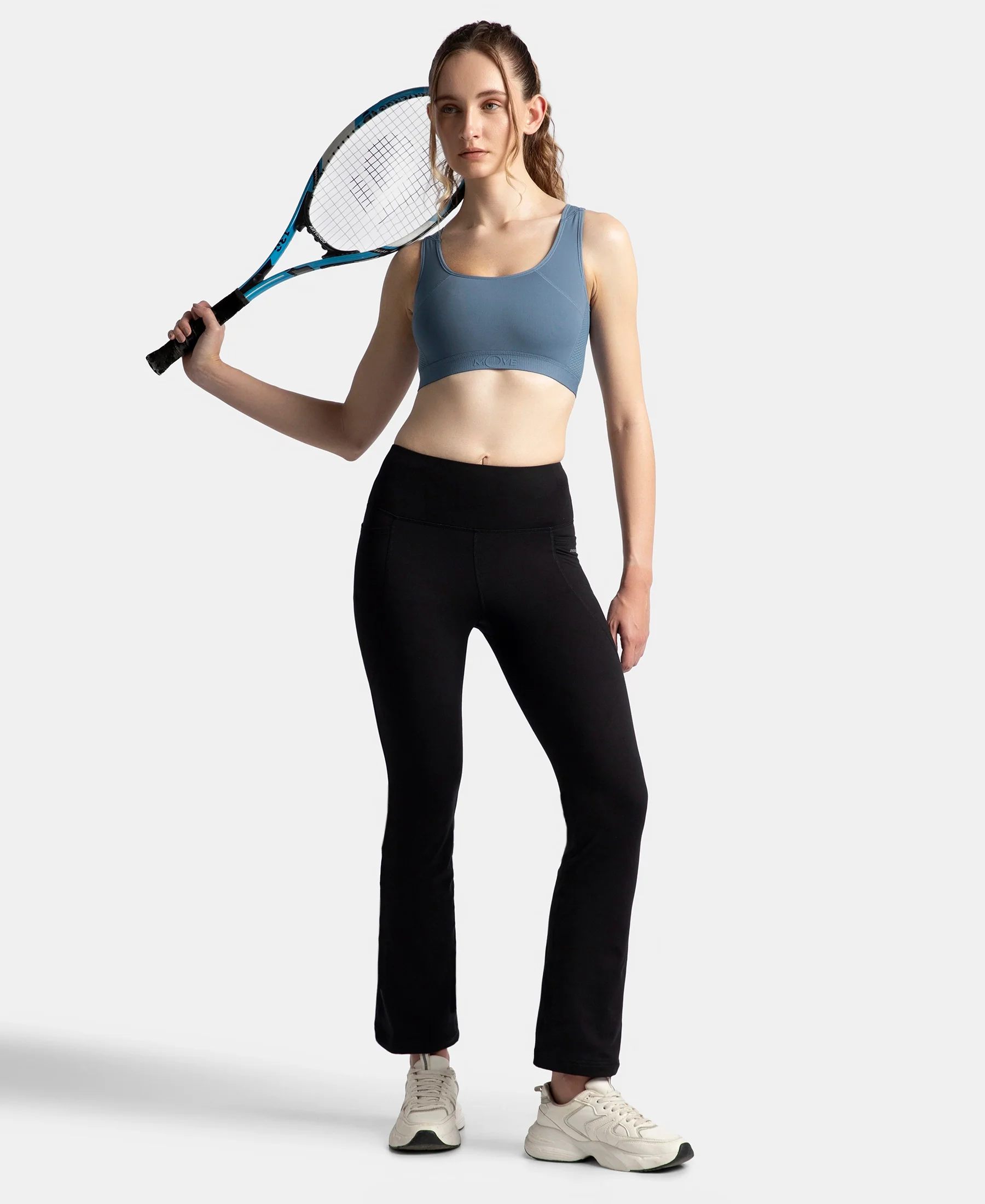 Wirefree Padded Tactel Nylon Elastane Stretch Full Coverage Racerback Styling Sports Bra with StayFresh and StayDry Treatment - Frost - Image 6