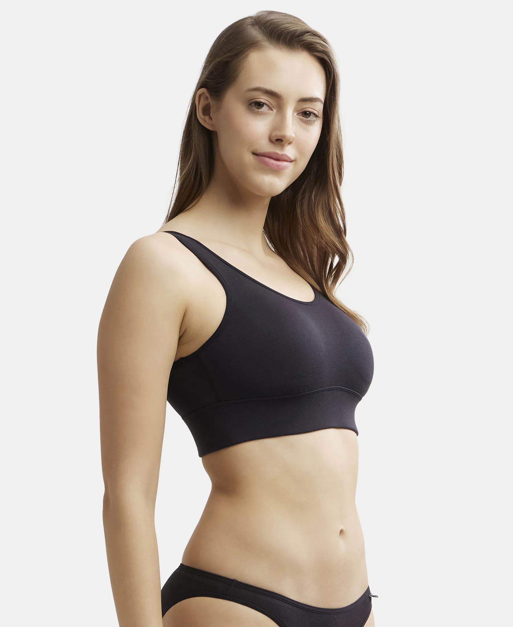 Wirefree Padded Tencel Lyocell Elastane Stretch Full Coverage Lounge Bra with Stay Fresh Properties and Removable Pads - Black - Image 6