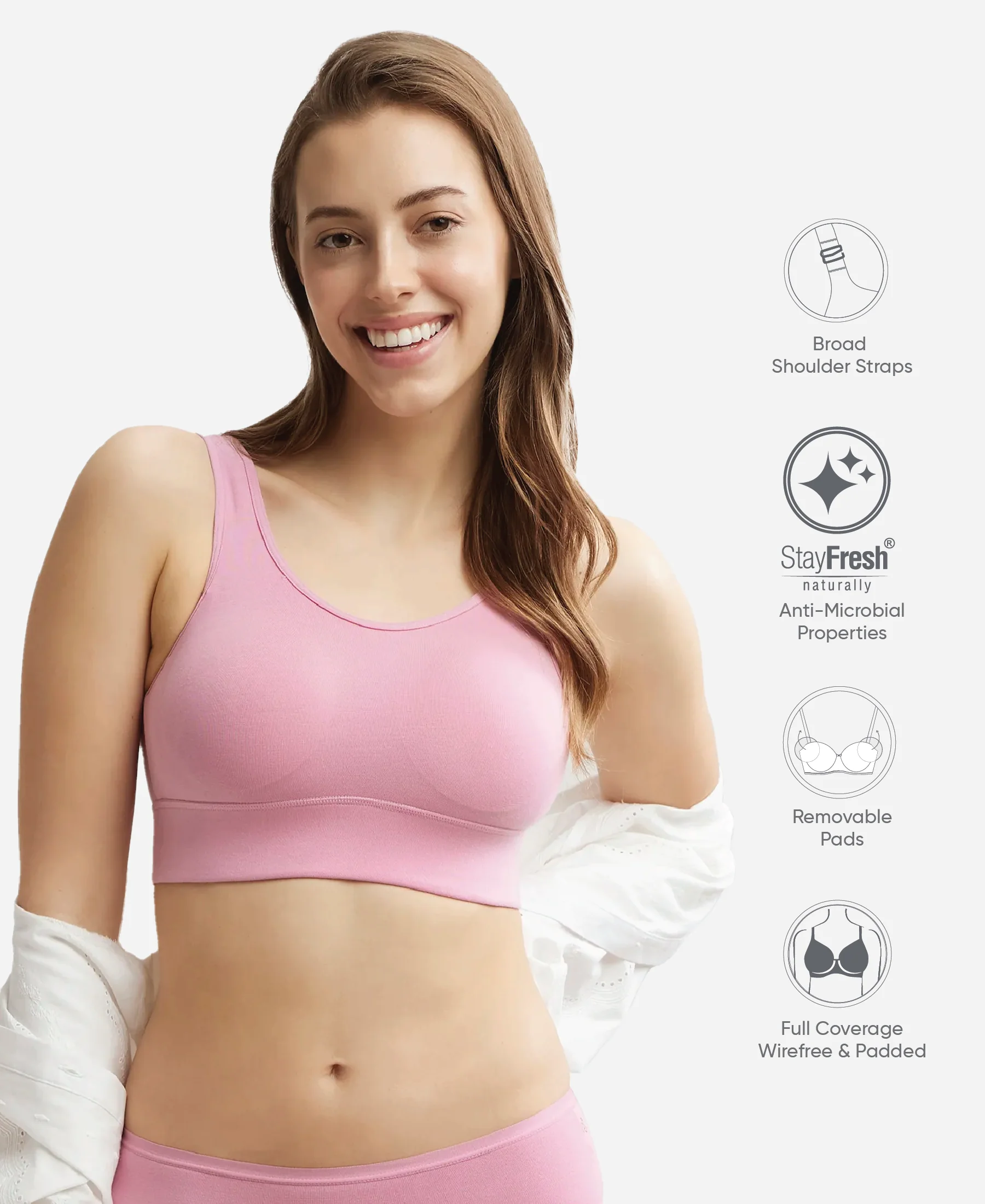 Wirefree Padded Tencel Lyocell Elastane Stretch Full Coverage Lounge Bra with Stay Fresh Properties and Removable Pads - Orchid Smoke - Image 2