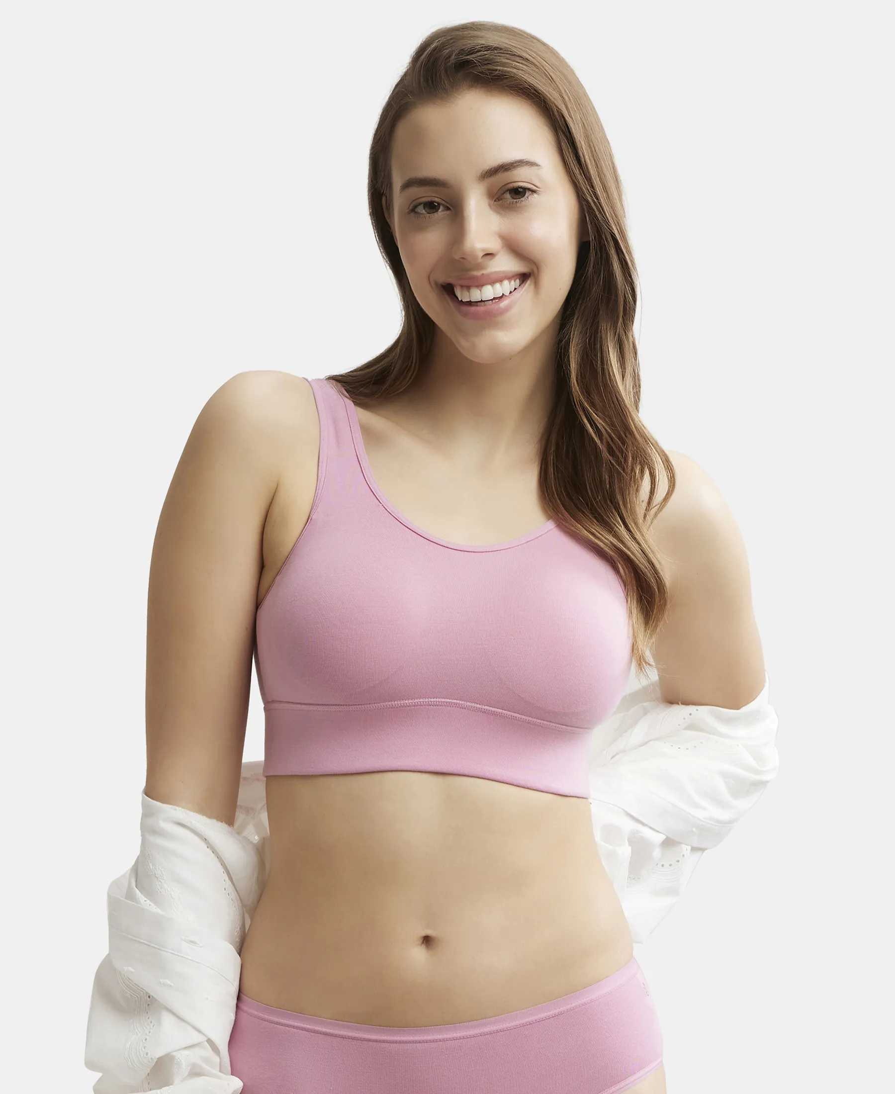 Wirefree Padded Tencel Lyocell Elastane Stretch Full Coverage Lounge Bra with Stay Fresh Properties and Removable Pads - Orchid Smoke - Image 5