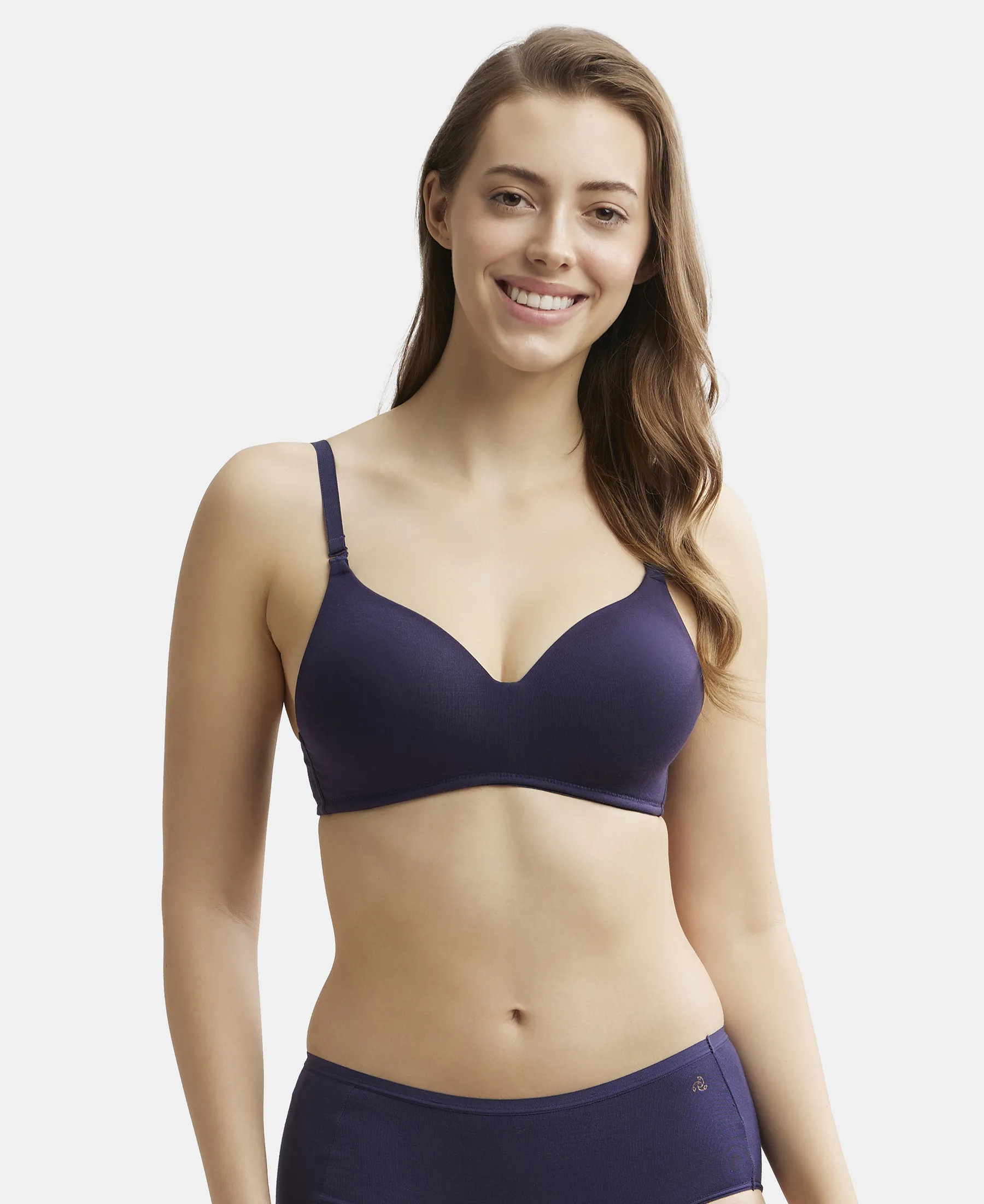 Wirefree Padded Tencel Lyocell Elastane Stretch Full Coverage Multiway T-Shirt Bra with Adjustable Straps - Classic Navy