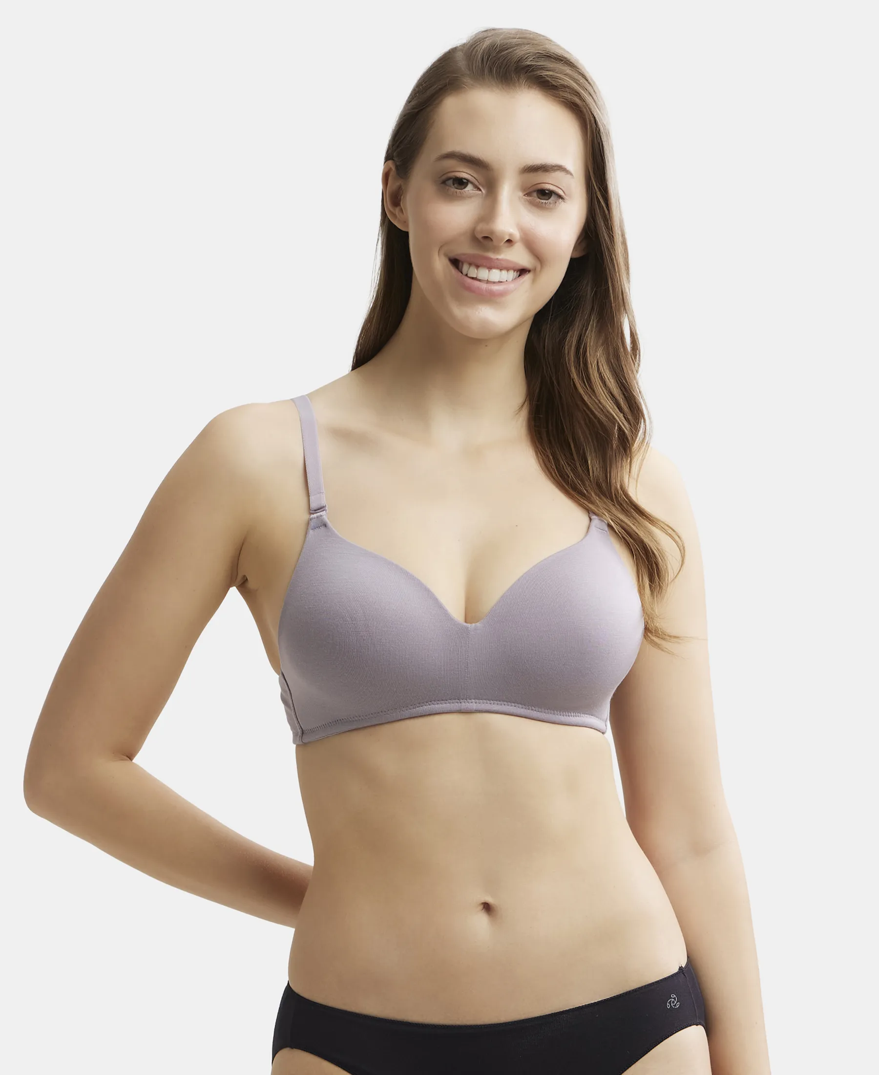 Wirefree Padded Tencel Lyocell Elastane Stretch Full Coverage Multiway T-Shirt Bra with Adjustable Straps - Minimal Grey