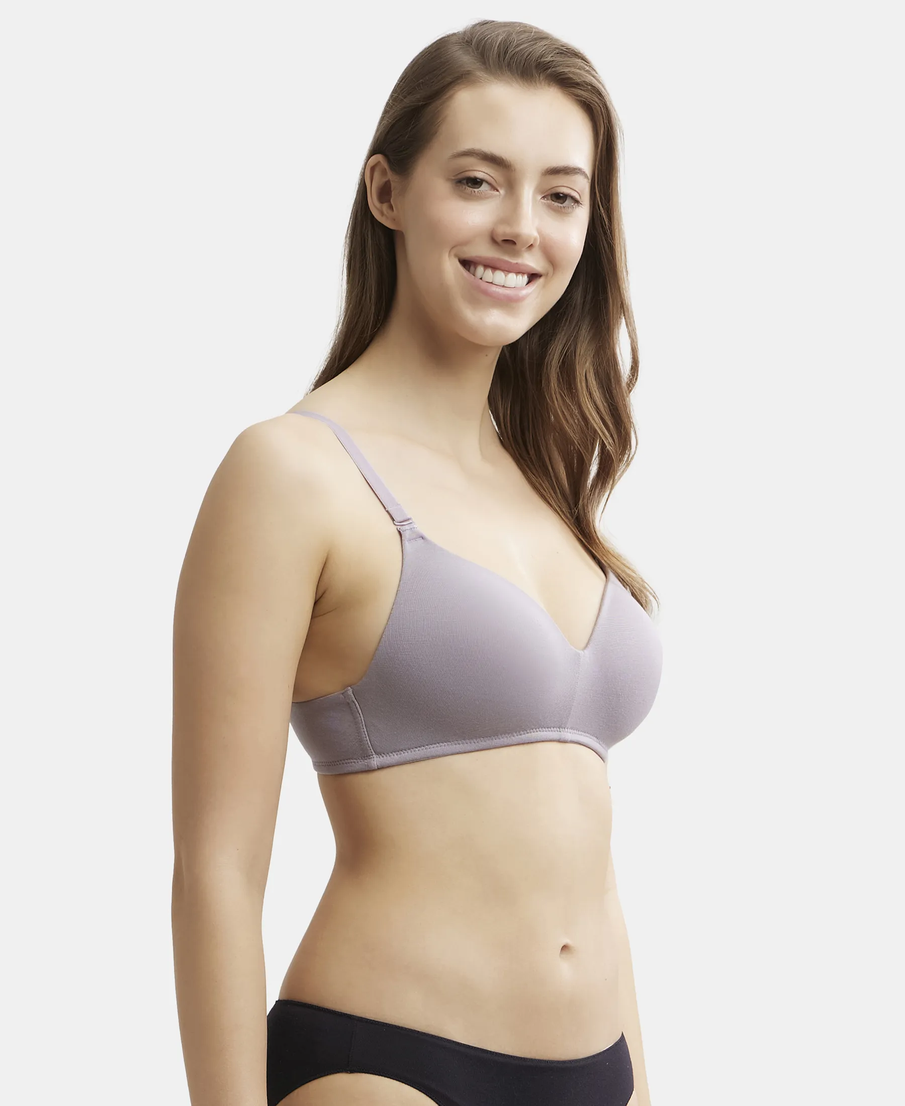 Wirefree Padded Tencel Lyocell Elastane Stretch Full Coverage Multiway T-Shirt Bra with Adjustable Straps - Minimal Grey - Image 2