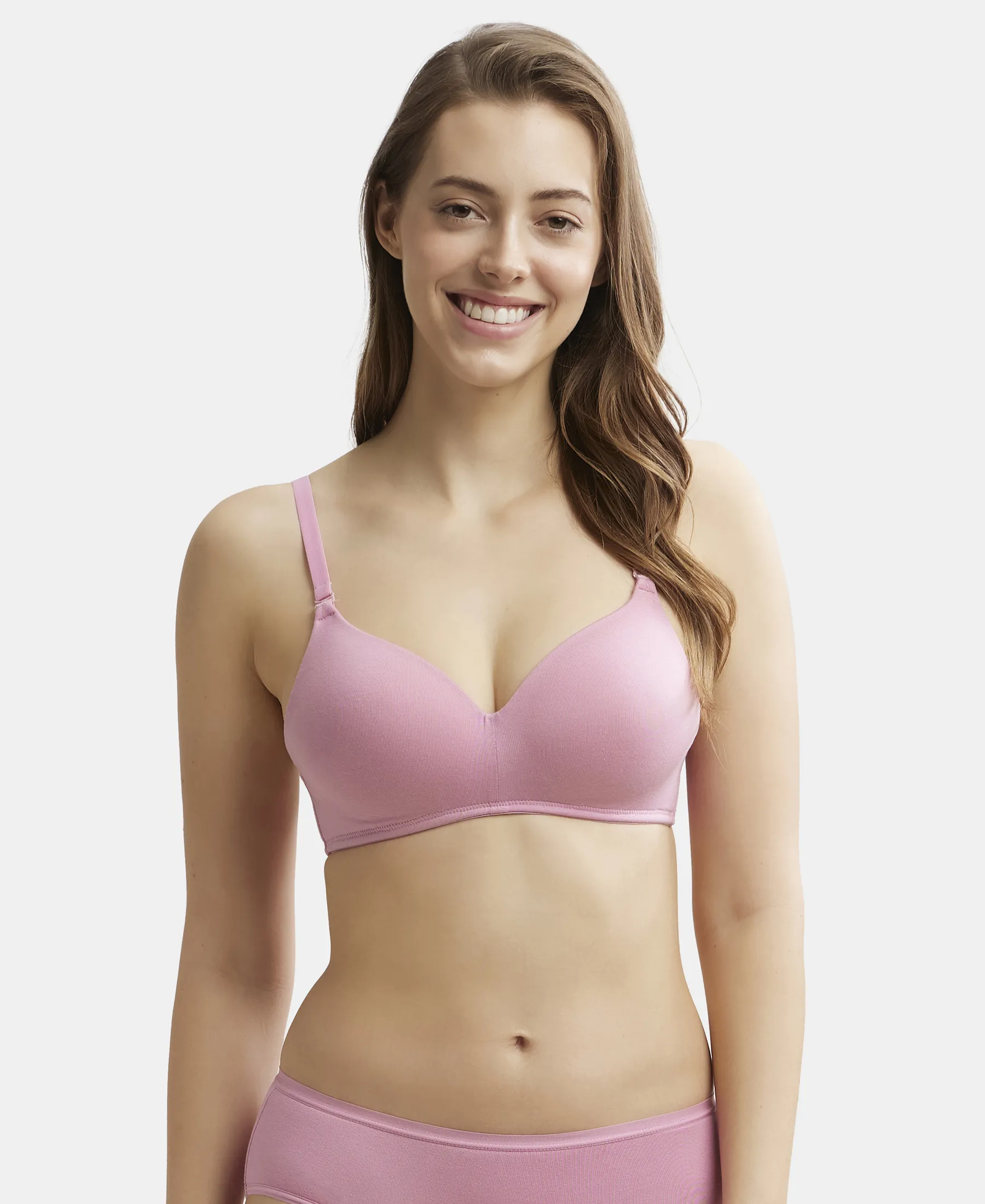Wirefree Padded Tencel Lyocell Elastane Stretch Full Coverage Multiway T-Shirt Bra with Adjustable Straps - Orchid Smoke