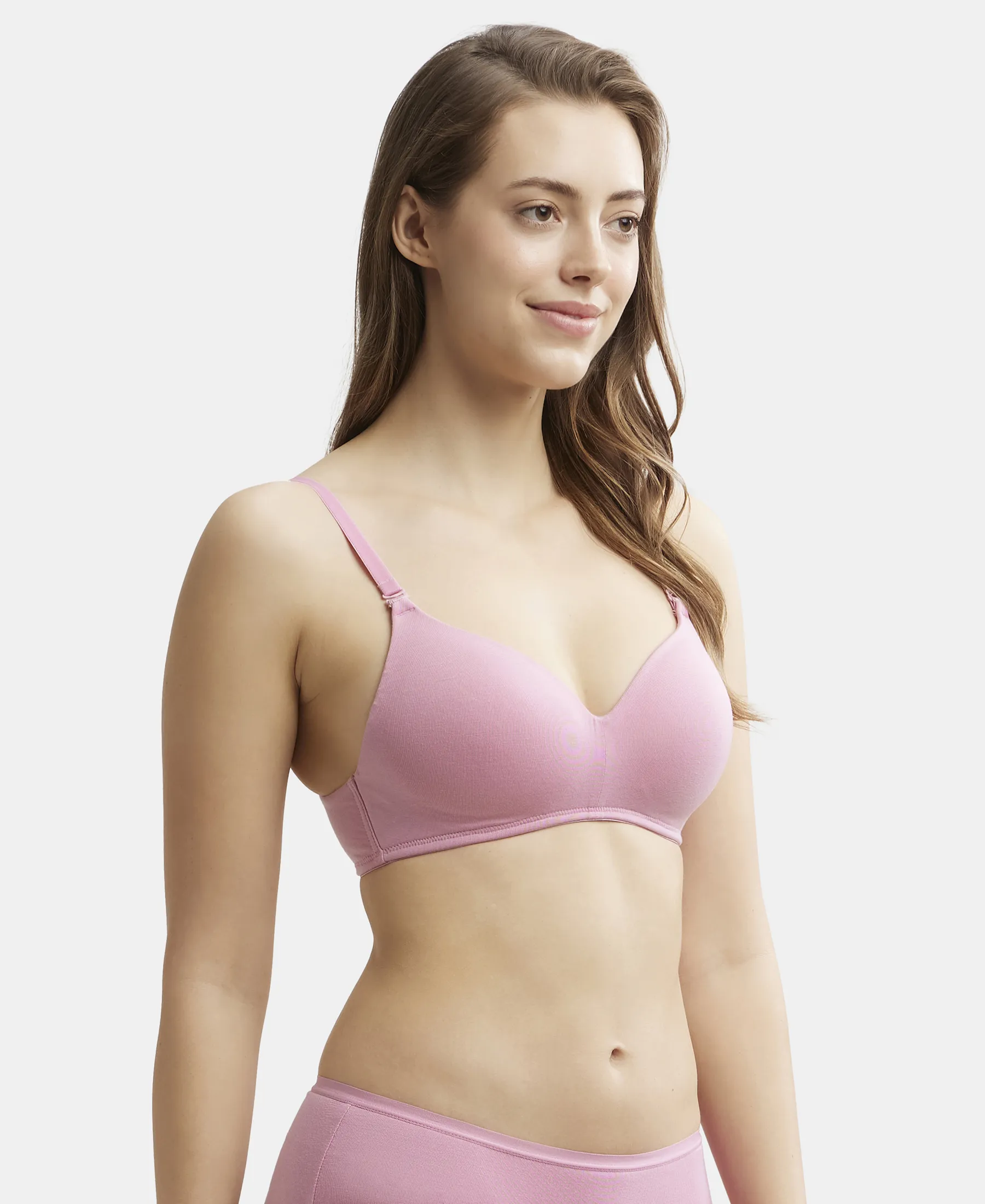 Wirefree Padded Tencel Lyocell Elastane Stretch Full Coverage Multiway T-Shirt Bra with Adjustable Straps - Orchid Smoke - Image 2