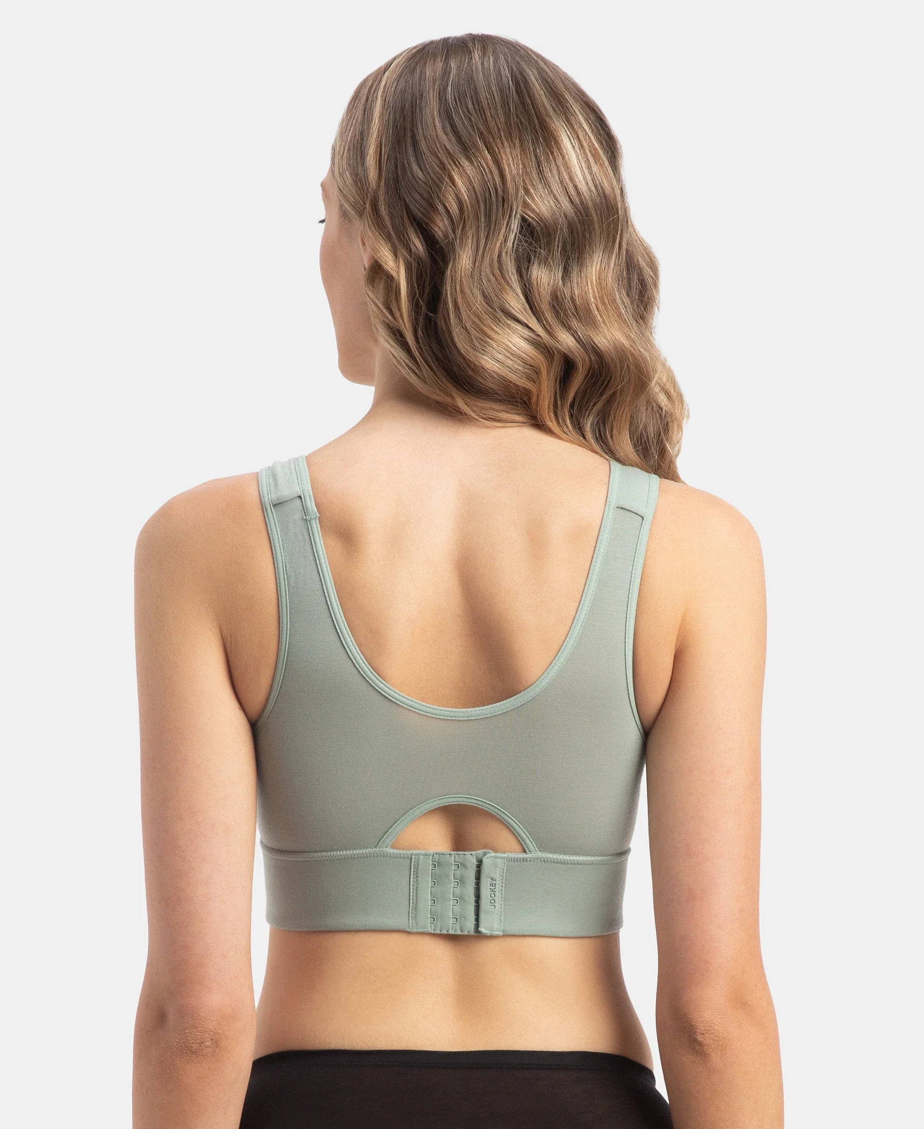 Wirefree Padded Tencel Lyocell Elastane Stretch Full Coverage Lounge Bra with Stay Fresh Properties and Removable Pads - Iceberg Green - Image 3