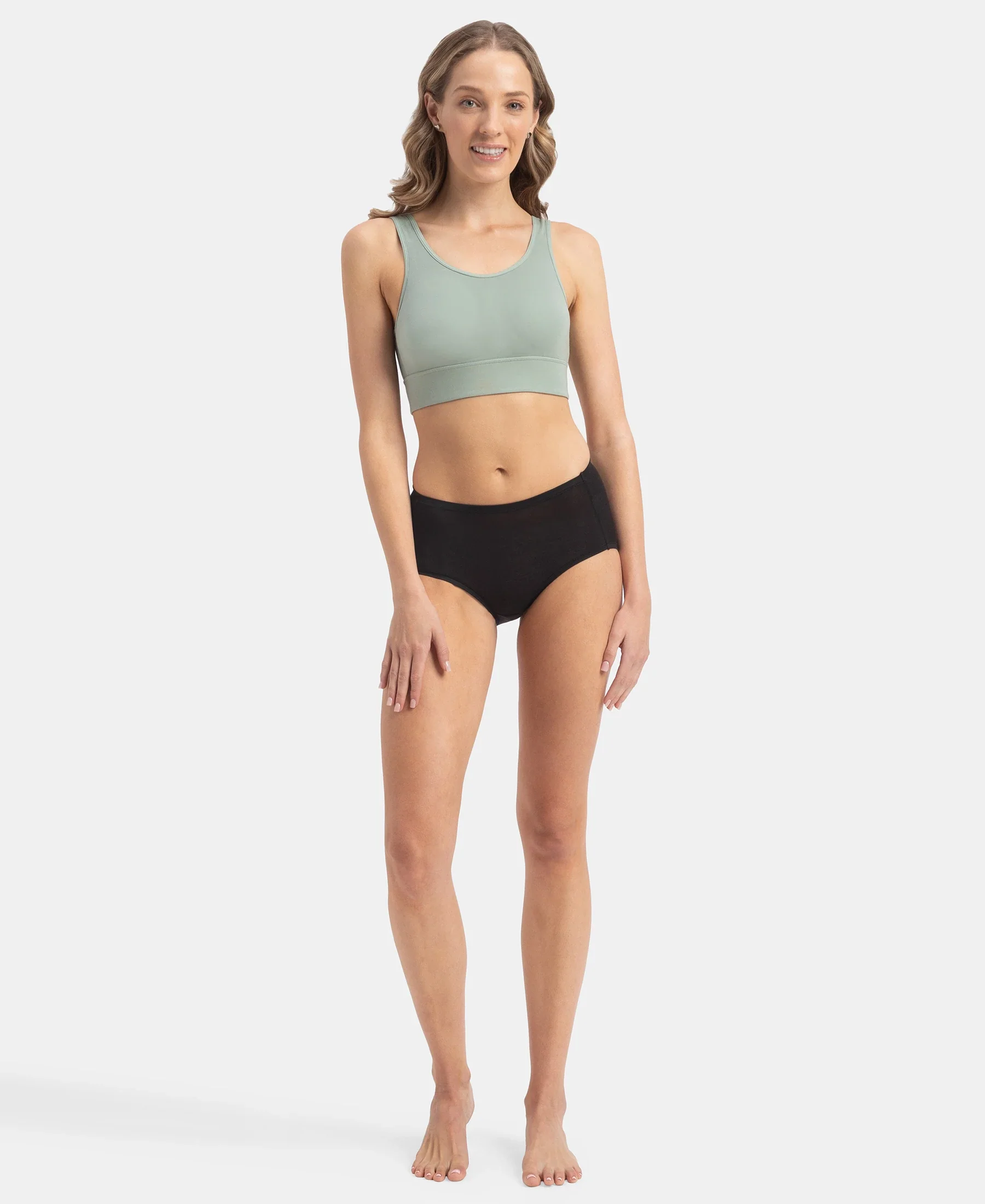 Wirefree Padded Tencel Lyocell Elastane Stretch Full Coverage Lounge Bra with Stay Fresh Properties and Removable Pads - Iceberg Green - Image 4