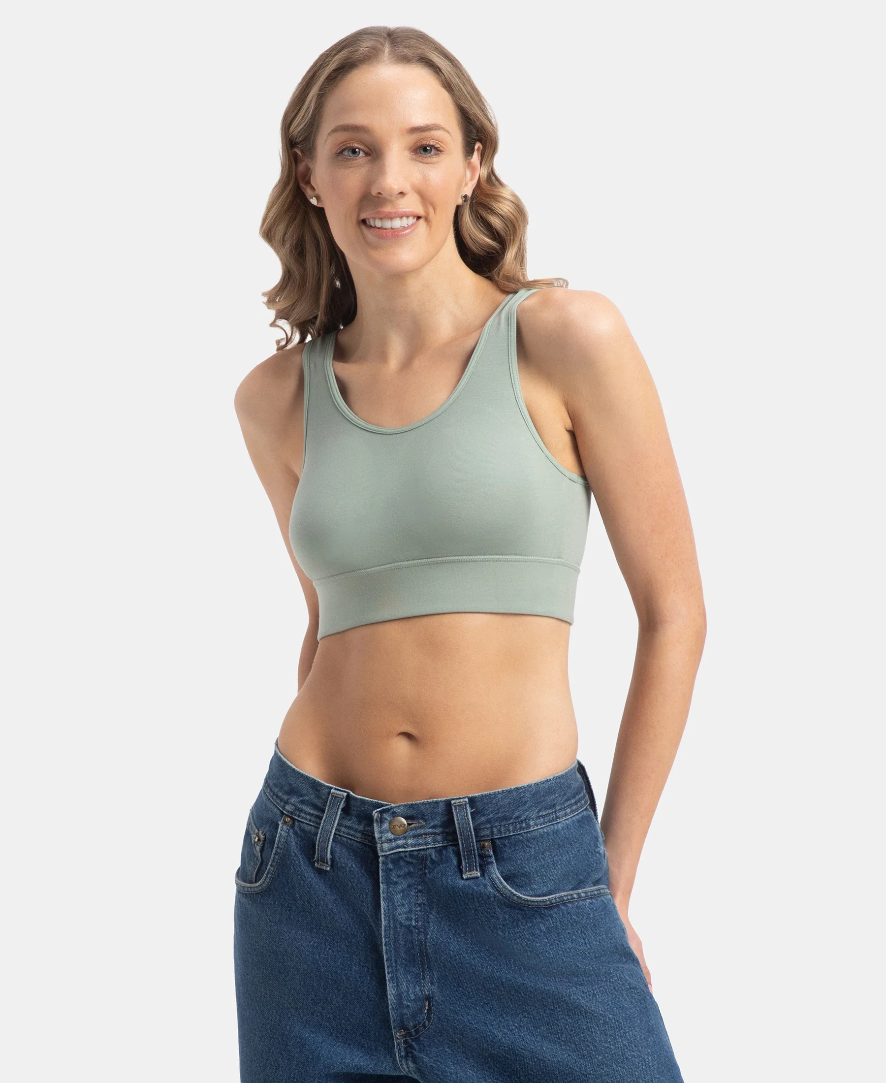 Wirefree Padded Tencel Lyocell Elastane Stretch Full Coverage Lounge Bra with Stay Fresh Properties and Removable Pads - Iceberg Green - Image 5