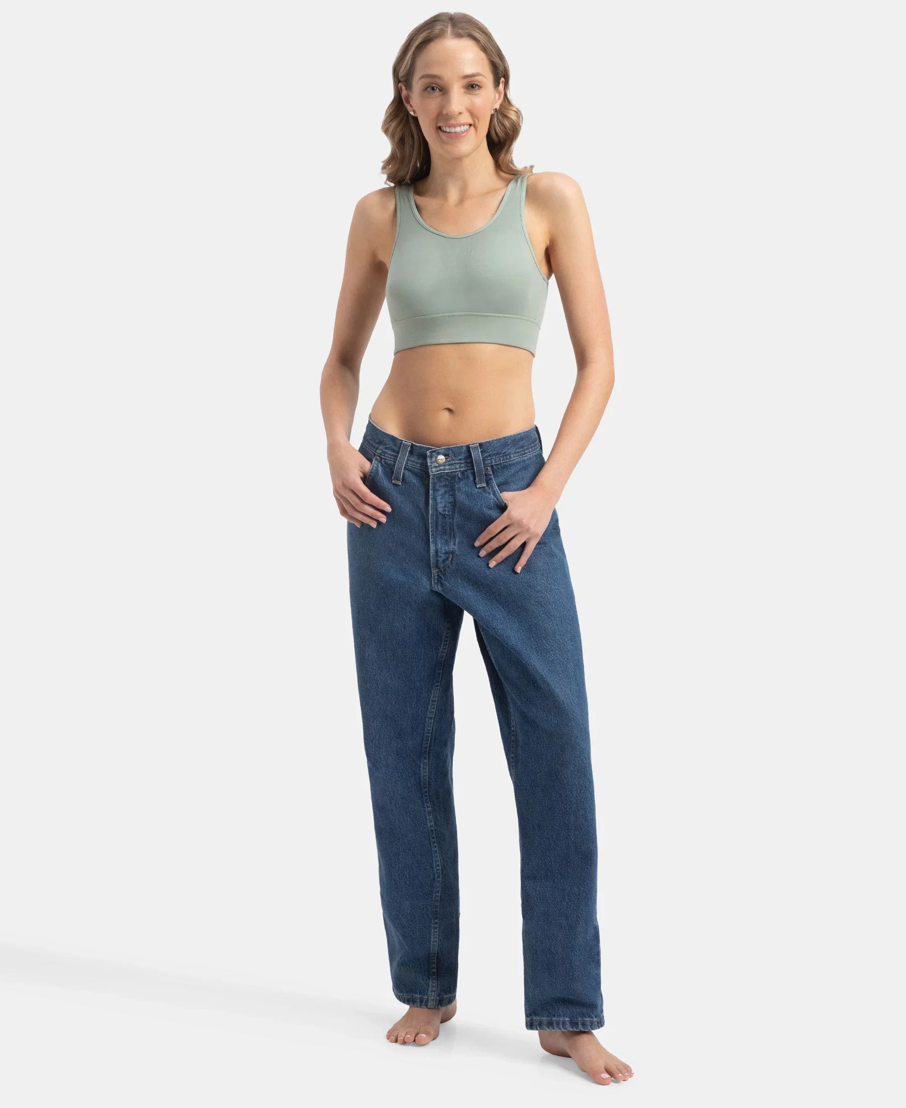 Wirefree Padded Tencel Lyocell Elastane Stretch Full Coverage Lounge Bra with Stay Fresh Properties and Removable Pads - Iceberg Green - Image 6