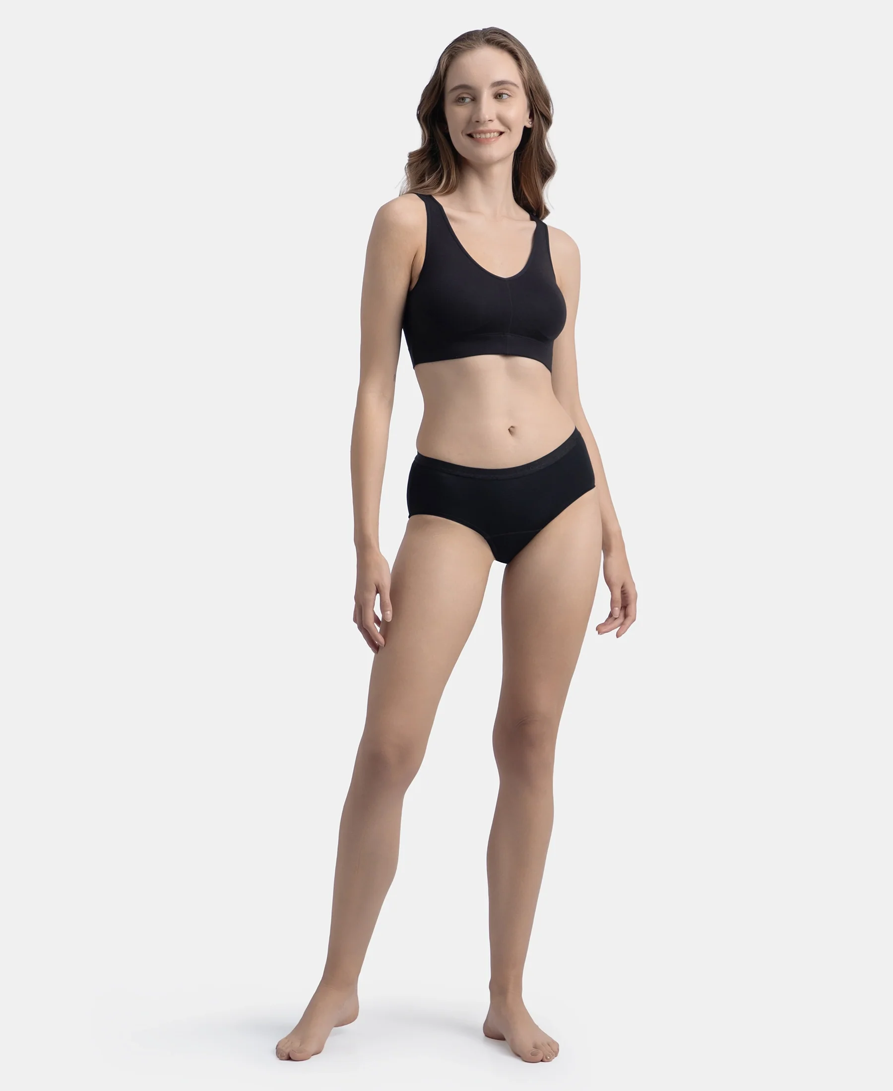 Wirefree Padded Tencel Micro Modal Elastane Stretch Full Coverage Lounge Bra with Concealed Underband - Black - Image 4