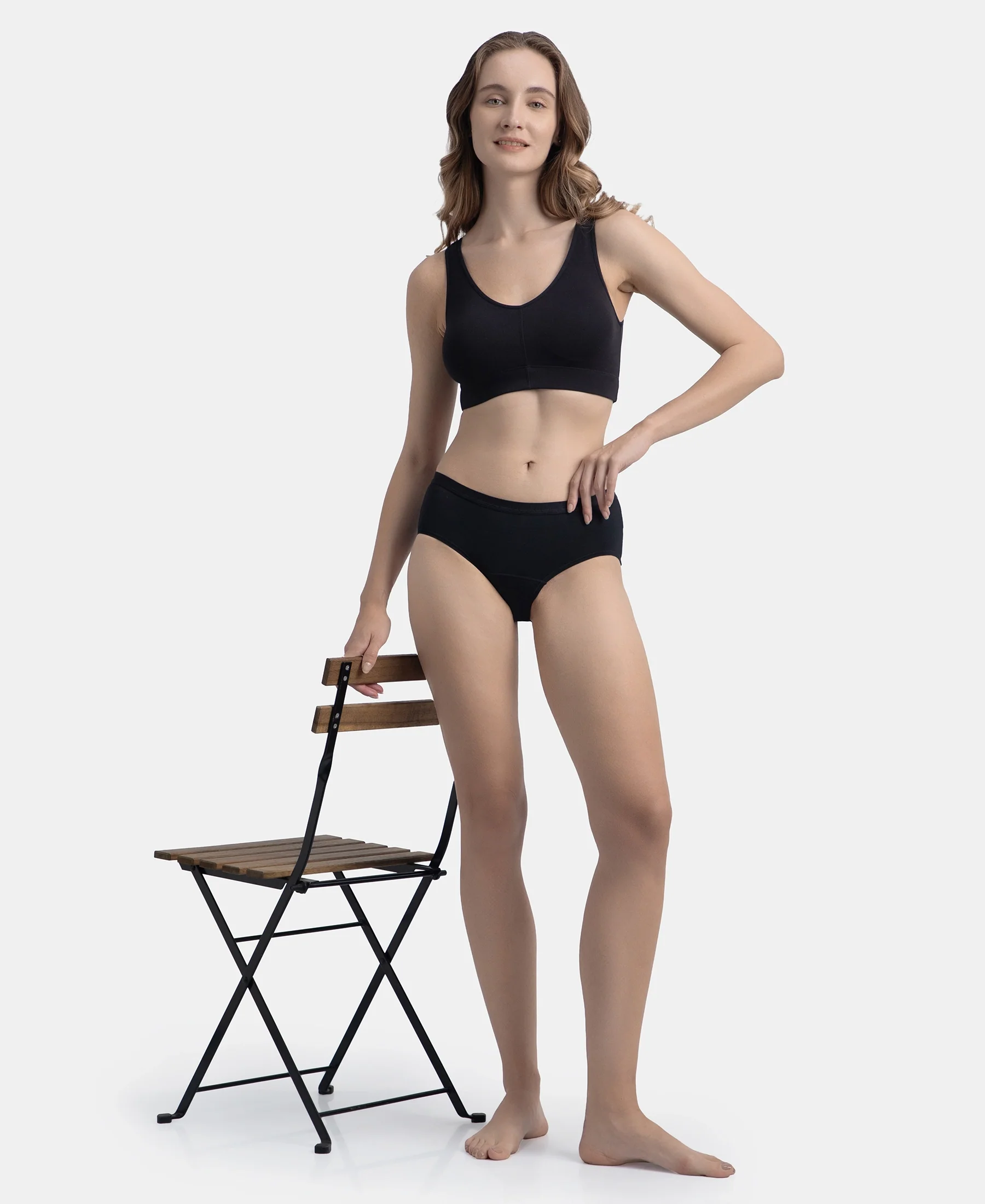 Wirefree Padded Tencel Micro Modal Elastane Stretch Full Coverage Lounge Bra with Concealed Underband - Black - Image 7