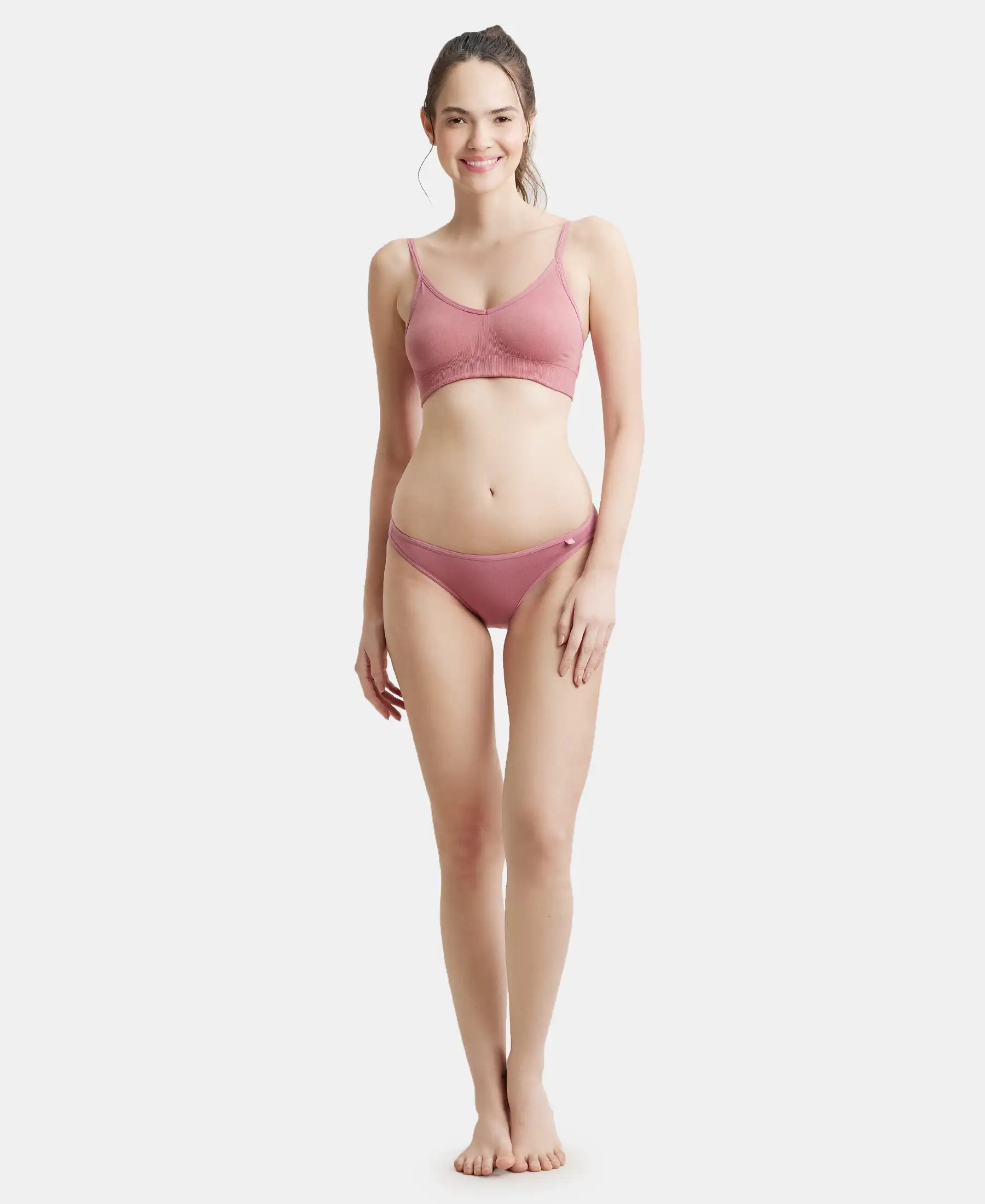 Wirefree Seamfree Non Padded Micro Touch Nylon Elastane Stretch Full Coverage Beginners Bra with Optional Cross Back Styling - Heather Rose - Image 4