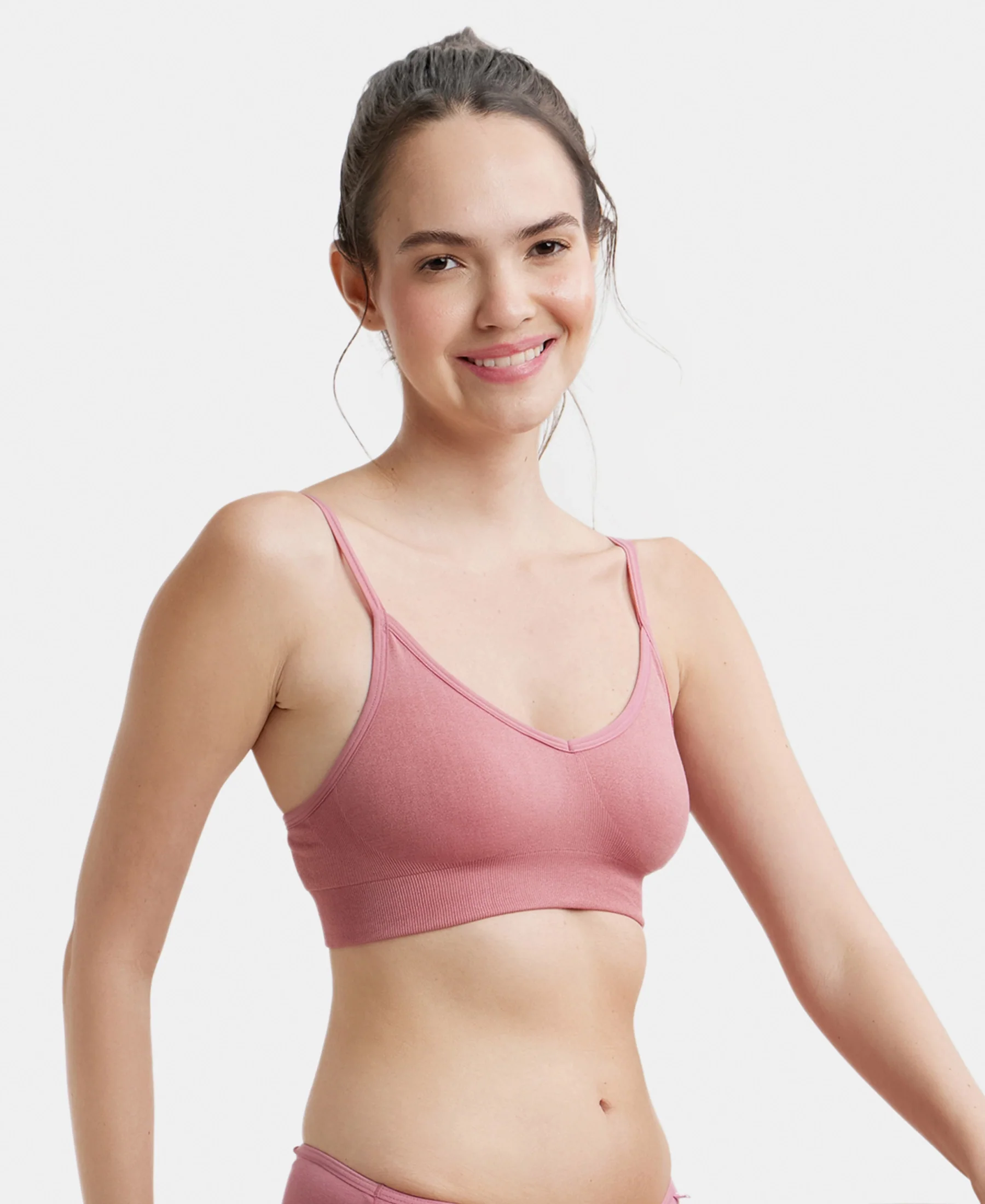 Wirefree Seamfree Non Padded Micro Touch Nylon Elastane Stretch Full Coverage Beginners Bra with Optional Cross Back Styling - Heather Rose - Image 5