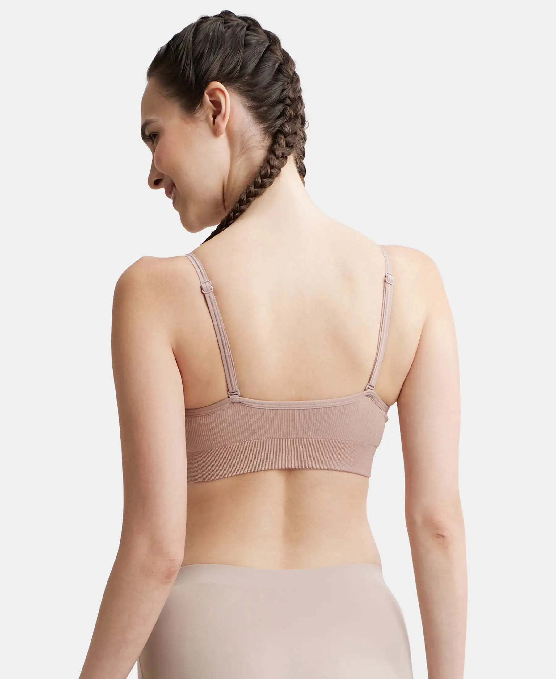 Wirefree Seamfree Non Padded Micro Touch Nylon Elastane Stretch Full Coverage Beginners Bra with Optional Cross Back Styling - Mocha - Image 3