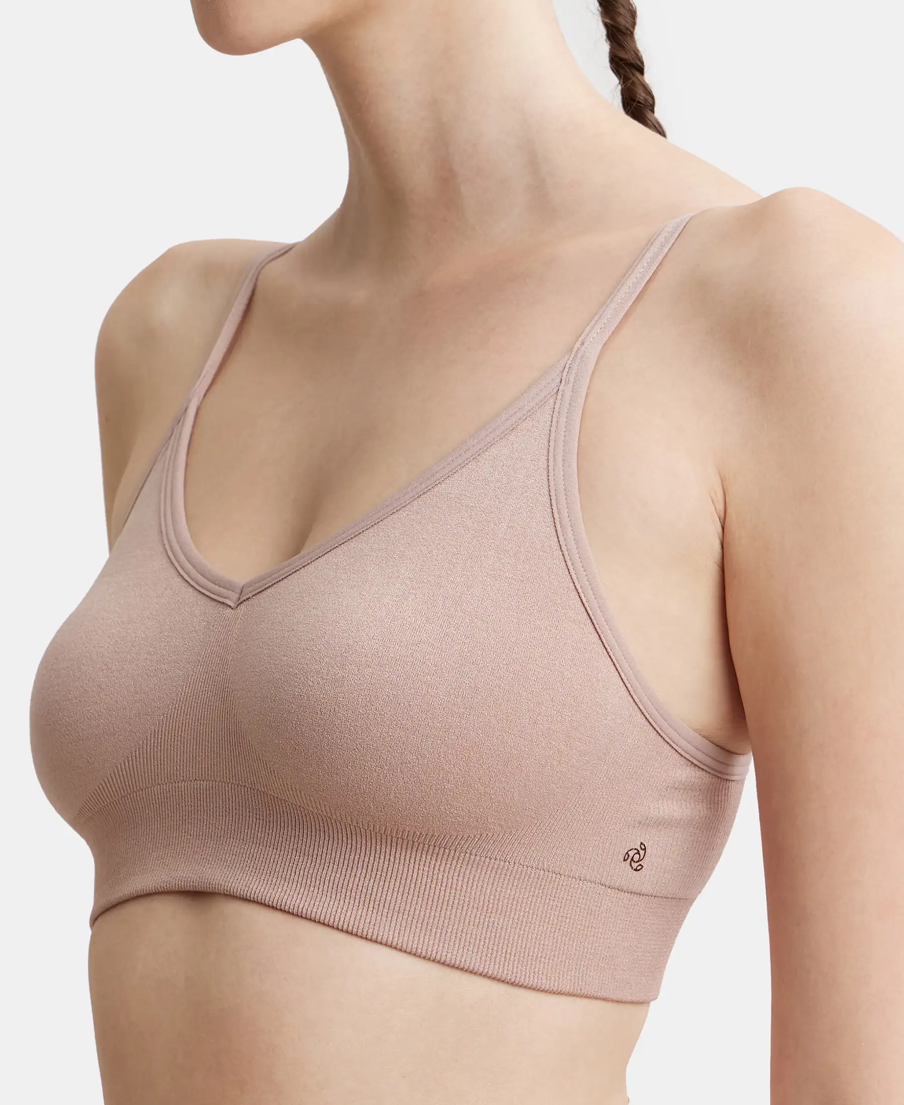 Wirefree Seamfree Non Padded Micro Touch Nylon Elastane Stretch Full Coverage Beginners Bra with Optional Cross Back Styling - Mocha - Image 6