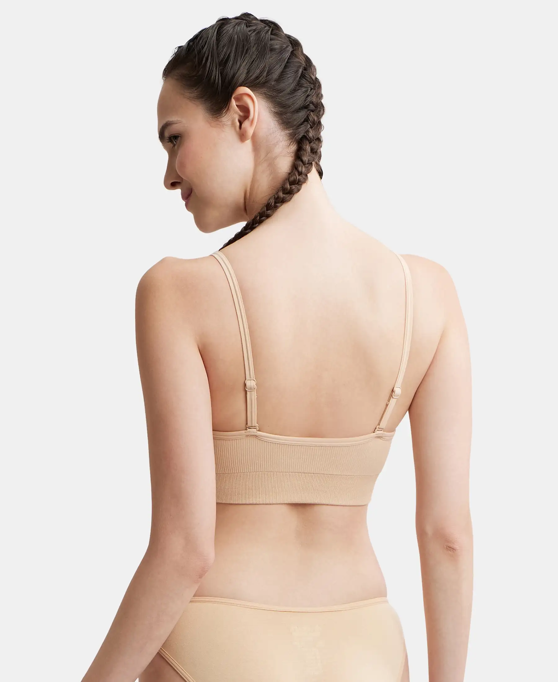 Wirefree Seamfree Non Padded Micro Touch Nylon Elastane Stretch Full Coverage Beginners Bra with Optional Cross Back Styling - Skin - Image 3