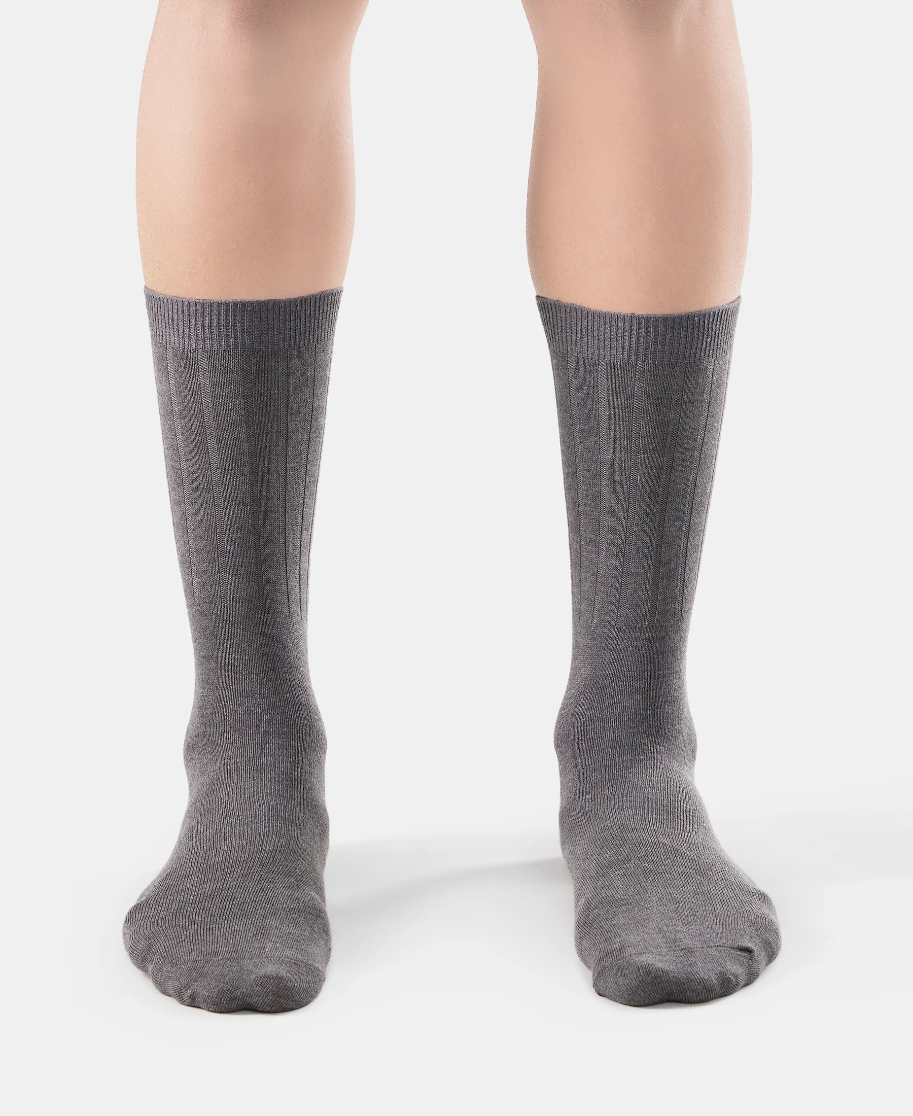 Women's Blended Modal Stretch Crew Length Thermal Socks With StayFresh Treatment - Charcoal Melange - Image 2